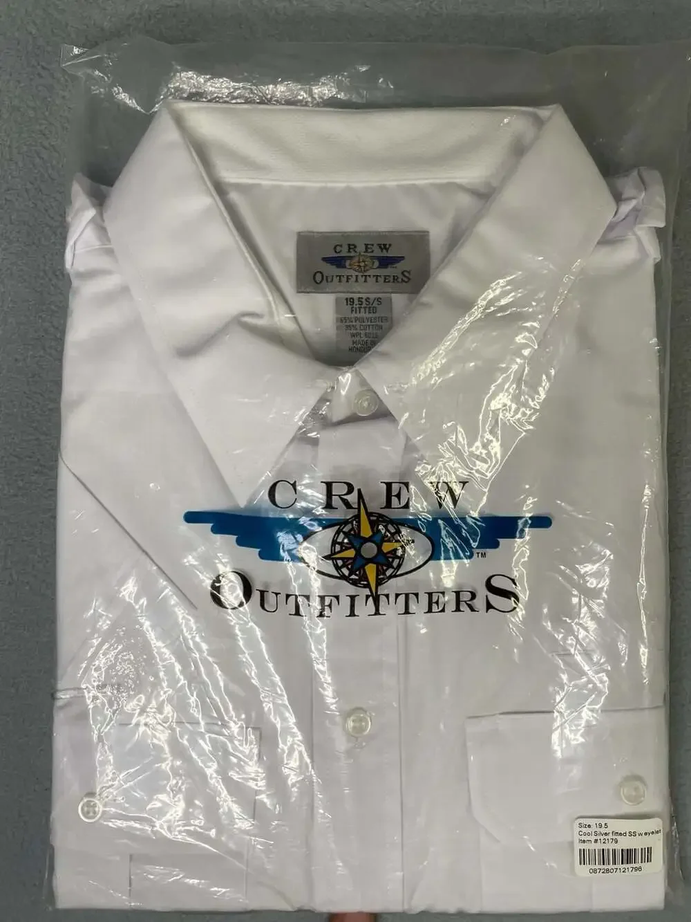Crew Outfitters White Short Sleeve Fitted Uniform Shirt Men’s size 19.5S